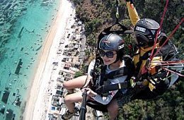 Paragliding above the beautiful Bali coastline.