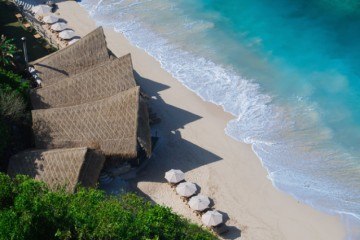 Finns Beach Club at the base of the cliffs at Semara Luxury Villa Resort