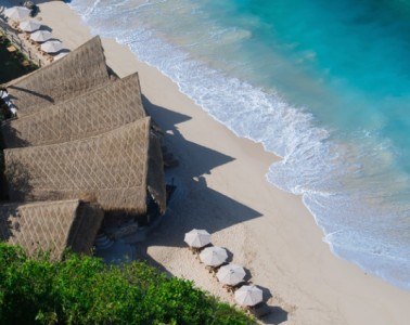 Finns Beach Club at the base of the cliffs at Semara Luxury Villa Resort